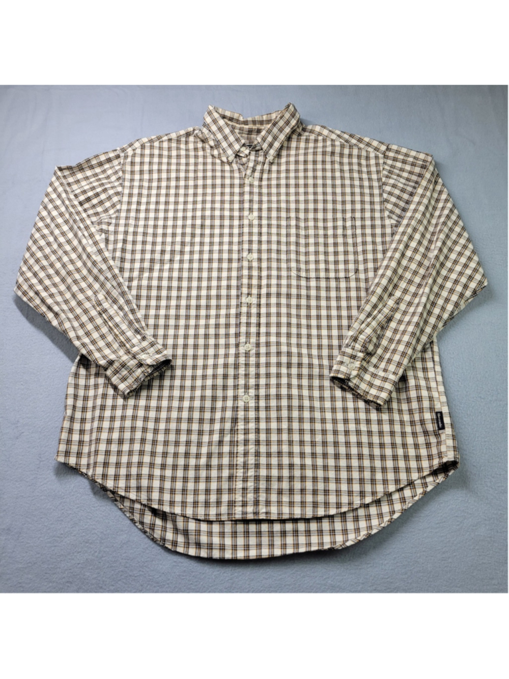 Vtg 90s Abercrombie & Fitch Plaid Flannel Shirt Men L Tan Brown Cotton Big Shirt